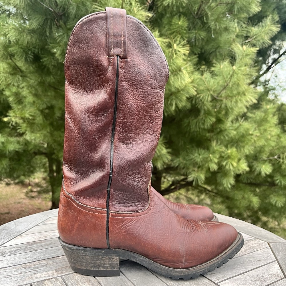 Vtg Tony Lama Cowboy Boots Mens 9 EE USA Made Brown‎ Leather Vibram Ranch Wear